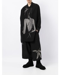 schwarzes bedrucktes Langarmhemd von Yohji Yamamoto