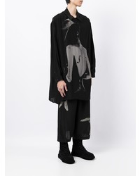 schwarzes bedrucktes Langarmhemd von Yohji Yamamoto