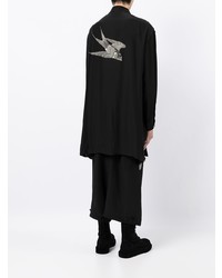 schwarzes bedrucktes Langarmhemd von Yohji Yamamoto