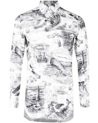 schwarzes bedrucktes Langarmhemd von Thom Browne