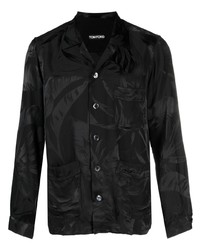 schwarzes bedrucktes Langarmhemd von Tom Ford