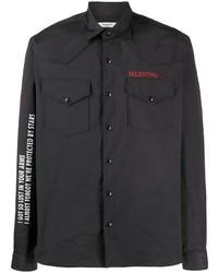 schwarzes bedrucktes Langarmhemd von Valentino
