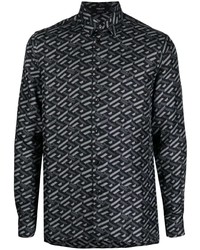 schwarzes bedrucktes Langarmhemd von Versace