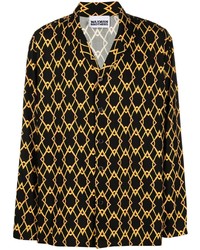 schwarzes bedrucktes Langarmhemd von Waxman Brothers