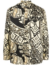 schwarzes bedrucktes Langarmhemd von Waxman Brothers