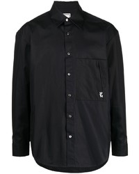 schwarzes bedrucktes Langarmhemd von Wooyoungmi