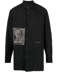 schwarzes bedrucktes Langarmhemd von Ziggy Chen