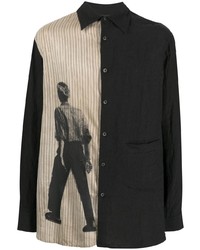 schwarzes bedrucktes Langarmhemd von Ziggy Chen