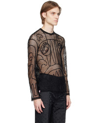 schwarzes bedrucktes Langarmshirt aus Netzstoff von Charles Jeffrey Loverboy