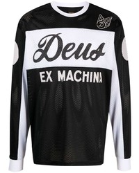 schwarzes bedrucktes Langarmshirt aus Netzstoff von Deus Ex Machina