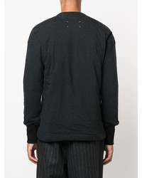 schwarzes bedrucktes Langarmshirt mit einer Knopfleiste von Maison Margiela