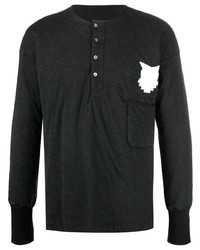schwarzes bedrucktes Langarmshirt mit einer Knopfleiste von Maison Margiela