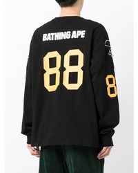 schwarzes bedrucktes Langarmshirt von A Bathing Ape