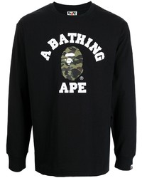 schwarzes bedrucktes Langarmshirt von A Bathing Ape