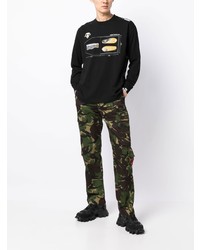 schwarzes bedrucktes Langarmshirt von AAPE BY A BATHING APE