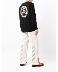 schwarzes bedrucktes Langarmshirt von AAPE BY A BATHING APE