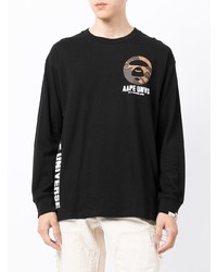 schwarzes bedrucktes Langarmshirt von AAPE BY A BATHING APE