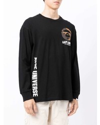 schwarzes bedrucktes Langarmshirt von AAPE BY A BATHING APE