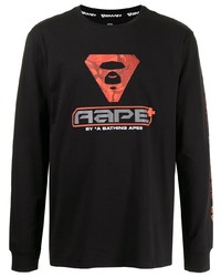 schwarzes bedrucktes Langarmshirt von AAPE BY A BATHING APE