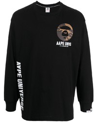schwarzes bedrucktes Langarmshirt von AAPE BY A BATHING APE