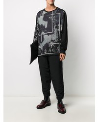 schwarzes bedrucktes Langarmshirt von Yohji Yamamoto