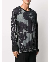 schwarzes bedrucktes Langarmshirt von Yohji Yamamoto