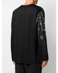 schwarzes bedrucktes Langarmshirt von Yohji Yamamoto