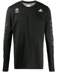 schwarzes bedrucktes Langarmshirt von adidas