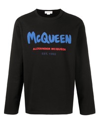 schwarzes bedrucktes Langarmshirt von Alexander McQueen