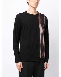 schwarzes bedrucktes Langarmshirt von Yohji Yamamoto