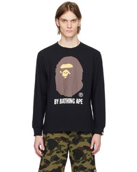 schwarzes bedrucktes Langarmshirt von BAPE