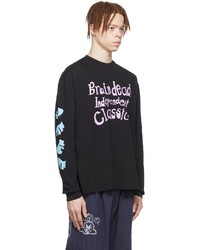 schwarzes bedrucktes Langarmshirt von Brain Dead