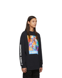 schwarzes bedrucktes Langarmshirt von Heron Preston