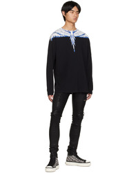 schwarzes bedrucktes Langarmshirt von Marcelo Burlon County of Milan