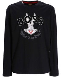 schwarzes bedrucktes Langarmshirt von BOSS