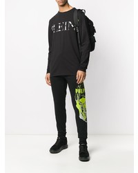 schwarzes bedrucktes Langarmshirt von Philipp Plein