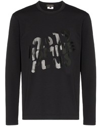 schwarzes bedrucktes Langarmshirt von Comme Des Garcons Homme Plus