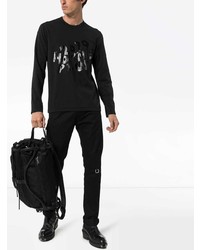 schwarzes bedrucktes Langarmshirt von Comme Des Garcons Homme Plus