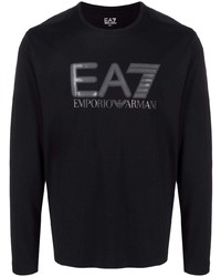 schwarzes bedrucktes Langarmshirt von Ea7 Emporio Armani