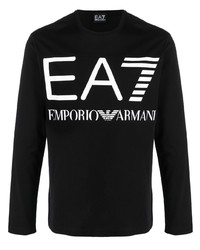 schwarzes bedrucktes Langarmshirt von Ea7 Emporio Armani