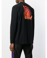 schwarzes bedrucktes Langarmshirt von Marcelo Burlon County of Milan