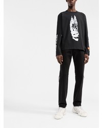 schwarzes bedrucktes Langarmshirt von Heron Preston