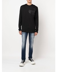 schwarzes bedrucktes Langarmshirt von Philipp Plein