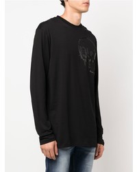 schwarzes bedrucktes Langarmshirt von Philipp Plein