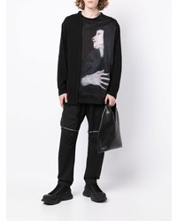 schwarzes bedrucktes Langarmshirt von Yohji Yamamoto