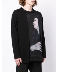 schwarzes bedrucktes Langarmshirt von Yohji Yamamoto