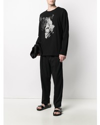 schwarzes bedrucktes Langarmshirt von Yohji Yamamoto