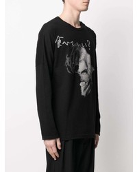 schwarzes bedrucktes Langarmshirt von Yohji Yamamoto