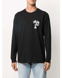 schwarzes bedrucktes Langarmshirt von Stussy