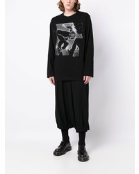 schwarzes bedrucktes Langarmshirt von Yohji Yamamoto